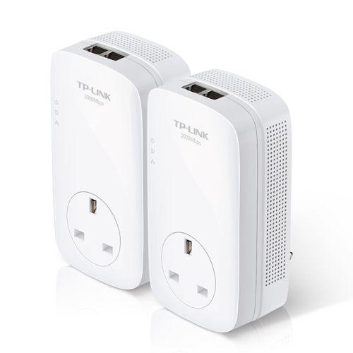 TP-LINK (TL-PA9020P KIT) AV2000 GB Powerline Adapter Kit AC Pass Through 2 Ports