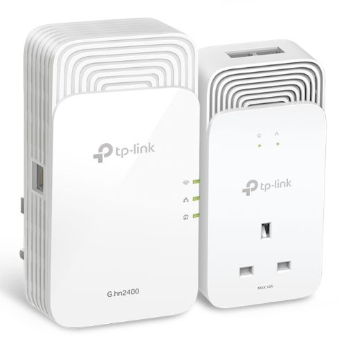 TP-LINK (PGW2440 KIT) G.hn2400 Powerline AX1800 Wi-Fi 6 Adapter Kit AC Pass Through GB LAN EasyMesh-Compatible