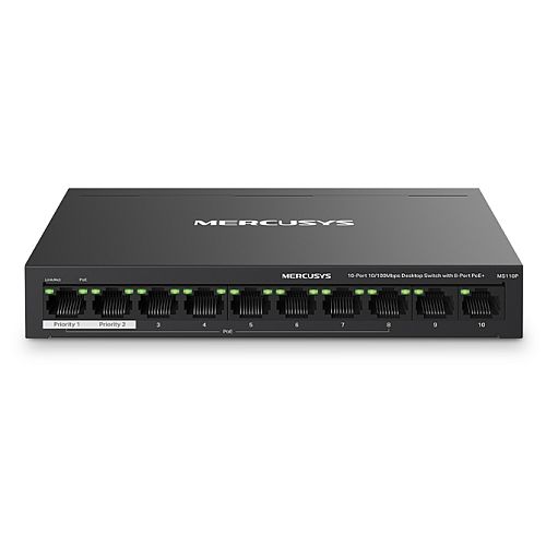 Mercusys (MS110P) 10-Port 10/100Mbps Desktop Switch with 8-Port PoE+ Metal Case