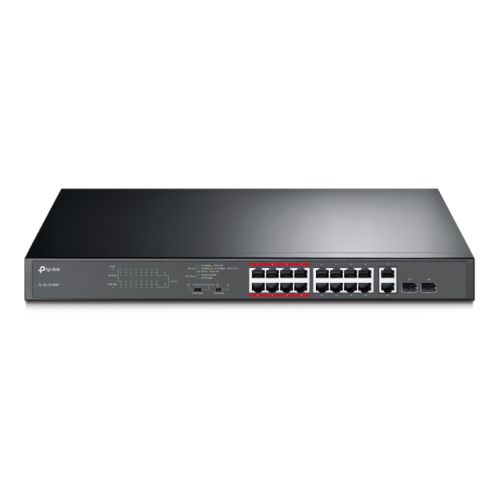 TP-LINK (TL-SL1218MP) 16-Port 10/100Mbps + 2-Port GB Unmanaged PoE Switch 2 combo GB SFP Slots 16-Port PoE Rackmountable