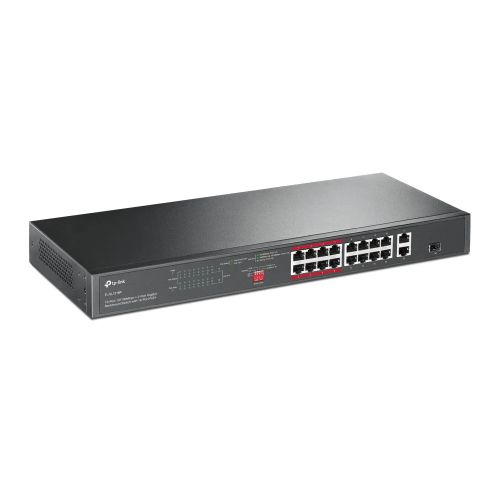 TP-LINK (TL-SL1218P) 16-Port 10/100Mbps + 2-Port GB Unmanaged Rackmount PoE+ Switch Combo GB SFP Slot 16-Port PoE+
