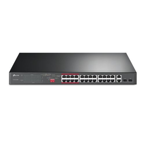 TP-LINK (TL-SL1226P) 24-Port 10/100Mbps + 2-Port GB Unmanaged PoE+ Switch 2 combo GB SFP Slots 24-Port PoE Rackmountable