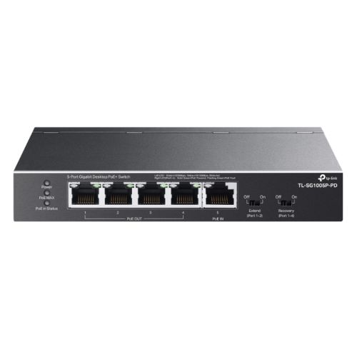 TP-LINK (TL-SG1005P-PD) 5-Port Gigabit Desktop PoE+ Switch with 1-Port PoE++ In and 4-Port PoE+Out Long-Range PoE+