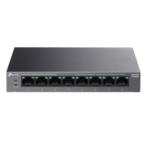 TP-LINK (LS108GP) 8-Port Gigabit Desktop LiteWave Switch with 8-Port PoE+ Metal Casing