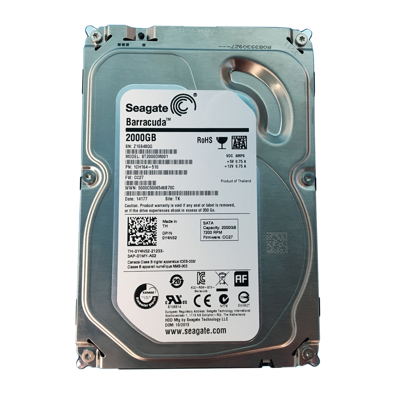 1ER164-510 Seagate Barracuda 2TB 7200RPM SATA 6GB/s 64MB Cache 3.5-inch Hard Drive