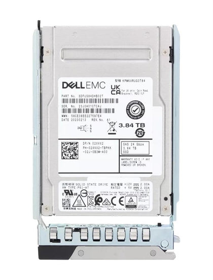2XVX2 | Dell 3.84TB SAS 24Gbps 512e ISE Read Intensive 2.5" Solid State Drive with Tray for 14g 15g And 16g PowerEdge Server