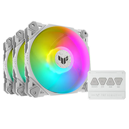 Asus TUF Gaming TF120 ARGB 12cm PWM Case Fans (3 Pack) Fluid Dynamic Bearing Double-layer LED Array Up to 1900 RPM ARGB Hub included White Edition