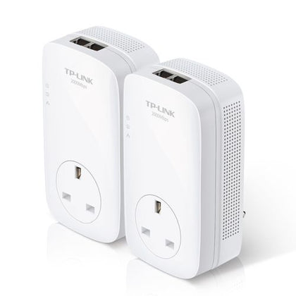 TP-LINK (TL-PA9020P KIT) AV2000 GB Powerline Adapter Kit AC Pass Through 2 Ports