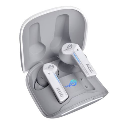 Asus ROG Cetra True Wireless Earphones Active Noise Cancellation Ambient Mode Charging Case Water Resistant Touch Controls LED Lighting Moonlight White
