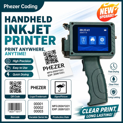 Phezer PC15plus 12.7mm Mini Printer Handheld Inkjet Printer 2026 Mini Portable Coding Machine QR Barcode Date Number Logo