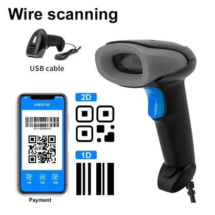 1D/2D QR Code Scanner USB Wired Handheld Barcode Reader High-Speed Supermarket Warehouse Scanner
