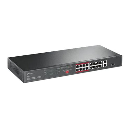 TP-LINK (TL-SL1218P) 16-Port 10/100Mbps + 2-Port GB Unmanaged Rackmount PoE+ Switch Combo GB SFP Slot 16-Port PoE+
