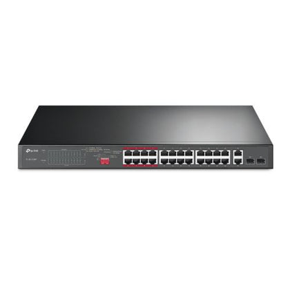 TP-LINK (TL-SL1226P) 24-Port 10/100Mbps + 2-Port GB Unmanaged PoE+ Switch 2 combo GB SFP Slots 24-Port PoE Rackmountable