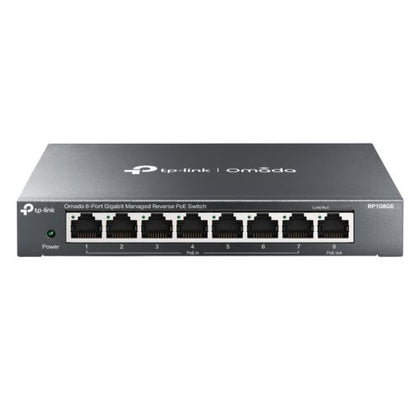 TP-LINK (RP108GE) 8-Port Gigabit Managed Reverse PoE Switch 7 PoE Input & 1 PoE Output DC Output Metal Casing