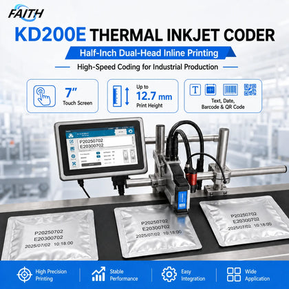 Faith 7'' Industrial Online Inkjet Printer 12.7mm QR Barcode Batch Number Logo Expiry Date Coding Machine