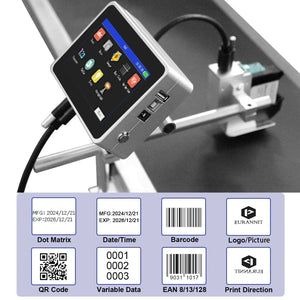 EURANNIT 150Plus Stable Online Printer 0.5/1 Inch Industrial Inkjet Printer for QR Barcode Batch Number Image Logo Expiry Date