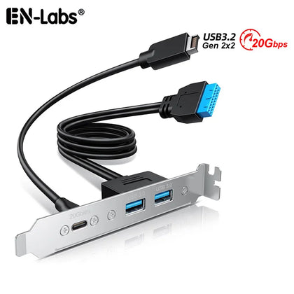 20Gbps USB 3.2 USB-C and 2x USB-A 5Gbps Adapter Cable w/ Full-Profile PCI Bracket Cover,TypeE to USB-C,USB 19Pin to 2 USB-A,0.5m