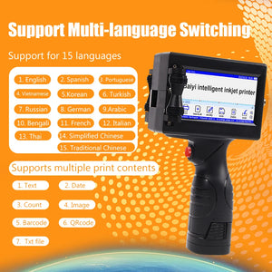 12.7mm Handheld Inkjet Printer Date Text QR Code Barcode Batch Number Logo Picture Portable Coding Machine
