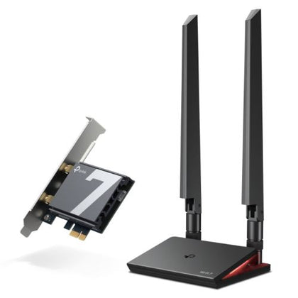 TP-Link (Archer TBE550E) BE9300 Wi-Fi 7 Tri-Band PCI Express Adapter Bluetooth 5.4 WPA3 External Base/Antennas