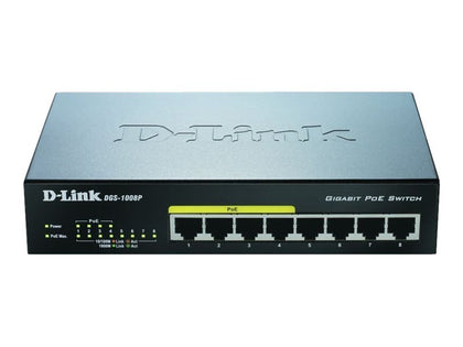 DGS-1008P/E | D-Link 8-Port Gigabit Metal Desktop Switch with 4 PoE Ports 8 Ports 4 x POE 4 x RJ-45 10/100/1000Base-T