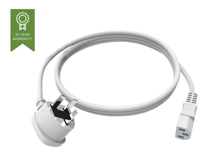 TC 2MUKIEC | Vision Professional 2M IEC UK POWER Cable UK power plug (BS1363) to C13 also known as a "kettle lead" White Conductor thickness: 1.0mm2 Voltage Rating: 250V Amp Rating: 13A Outer Diameter: 7.1mm