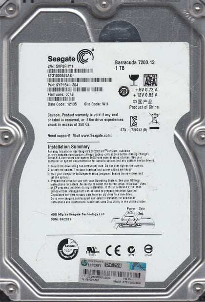 9YP154-304 Seagate Barracuda 1TB 7200RPM SATA 6GB/s 32MB Cache 3.5-inch Internal Hard Drive