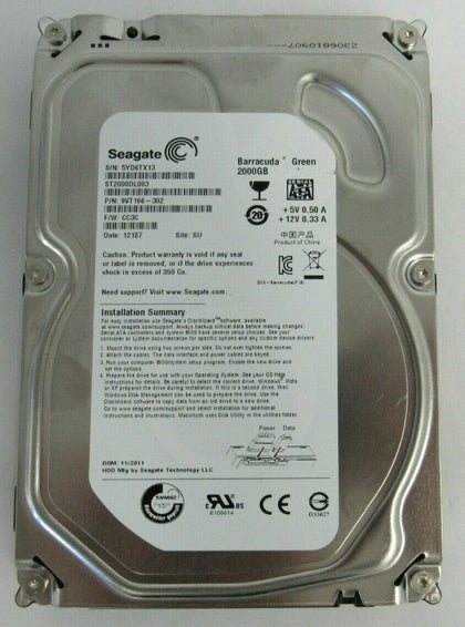 9VT166-302 Seagate Barracuda Green 2TB 5900RPM SATA 6GB/s 64MB Cache 3.5-inch Hard Drive