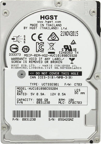 HUC101890CSS204 | HGST Hitachi Ultrastar C10K1800 900GB 10000RPM SAS 12Gbps 128MB Cache (SE / 512n) 2.5-inch Internal Hard Drive