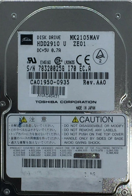 MK2105MAV | Toshiba 2.16GB 4200RPM ATA-33 512KB Cache 2.5-inch Hard Drive