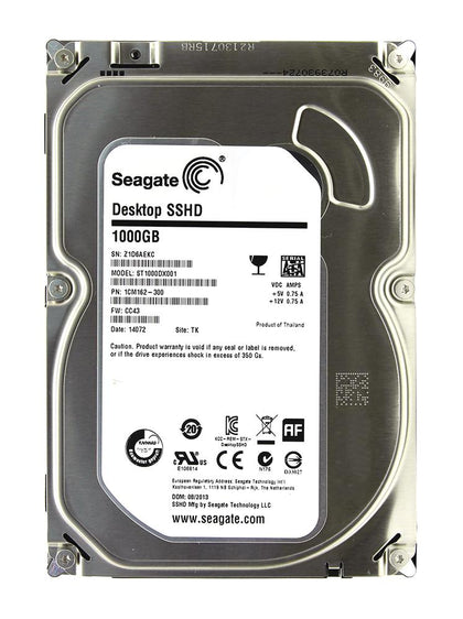 ST1000DX001 Seagate Desktop SSHD 1TB 7200RPM SATA 6GB/s 64MB Cache 8GB SSD 3.5-inch Hybrid Hard Drive