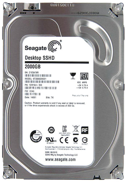 ST2000DX001 Seagate Desktop SSHD 2TB 7200RPM SATA 6GB/s 64MB Cache 8GB SSD 3.5-inch Hybrid Hard Drive