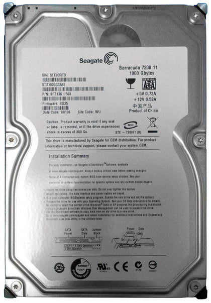 ST31000333AS | Seagate Barracuda 7200.11 1TB 7200RPM SATA 3GB/s 32MB Cache 3.5-inch Hard Drive