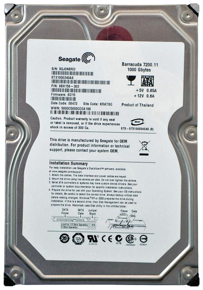 ST31000340AS Seagate Barracuda 7200.11 1TB 7200RPM SATA 3GB/s 32MB Cache 3.5-inch Hard Drive