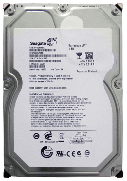 9TN154-512 Seagate Barracuda LP 1TB 5900RPM SATA 3GB/s 32MB Cache 3.5-inch Internal Hard Drive