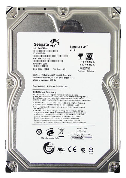 ST32000542AS Seagate Barracuda LP 2TB 5900RPM SATA 3GB/s 32MB Cache 3.5-inch Hard Drive