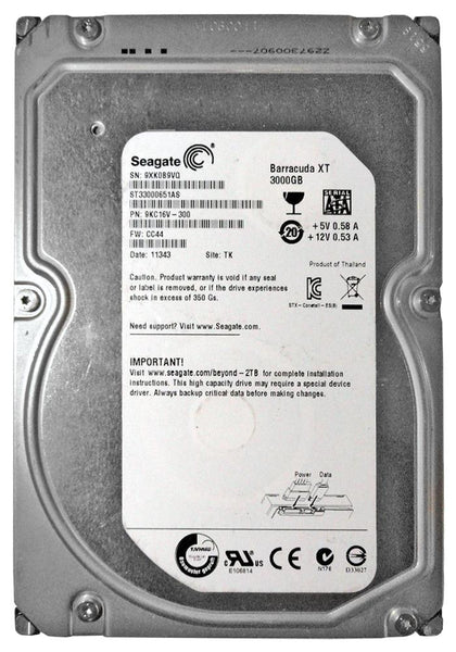 ST33000651AS Seagate Barracuda XT 3TB 7200RPM SATA 6GB/s 64MB Cache 3.5-inch Hard Drive