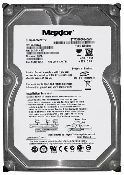 STM31000340AS Seagate DiamondMax 22 1TB 7200RPM SATA 3GB/s 32MB Cache 3.5-inch Hard Drive