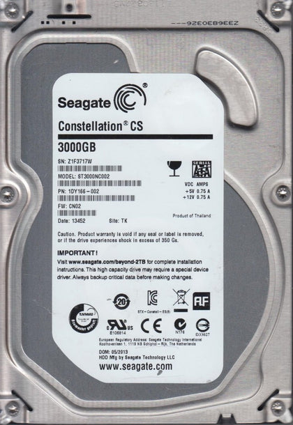1DY166-002 Seagate Constellation CS 3TB 7200RPM SATA 6Gbps 64MB Cache 3.5-inch Internal Hard Drive