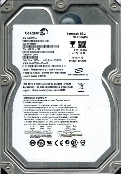 9CA158-268 Seagate Barracuda ES.2 1TB 7200RPM SATA 3Gbps 32MB Cache 3.5-inch Internal Hard Drive