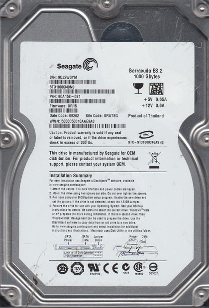 9CA158-513 Seagate Barracuda ES.2 1TB 7200RPM SATA 3Gbps 32MB Cache 3.5-inch Internal Hard Drive
