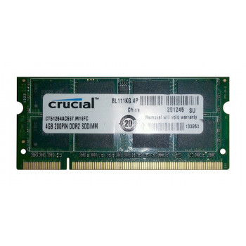 CT51264AC667 | Crucial 4GB PC2-5300 non-ECC Unbuffered DDR2-667MHz CL5 200-Pin SODIMM 1.8V Memory