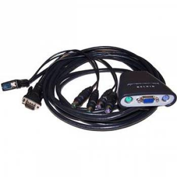 F1DK102P | Belkin 2-Port KVM Switch with Built-In Cabling 2 x 1 2 x mini-DIN (PS/2) Keyboard/Mouse 1 x HD-15 Video