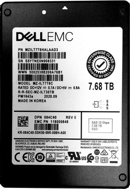 MZ-ILT7T6C Samsung PM1643A 7.68TB SAS 12Gbps Read Intensive 2.5-inch Enterprise Solid State Drive