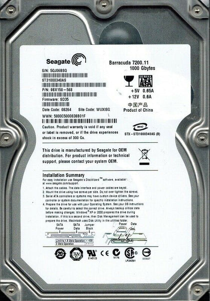 9CA158-001 Seagate Barracuda ES.2 1TB 7200RPM SATA 3Gbps 32MB Cache 3.5-inch Internal Hard Drive