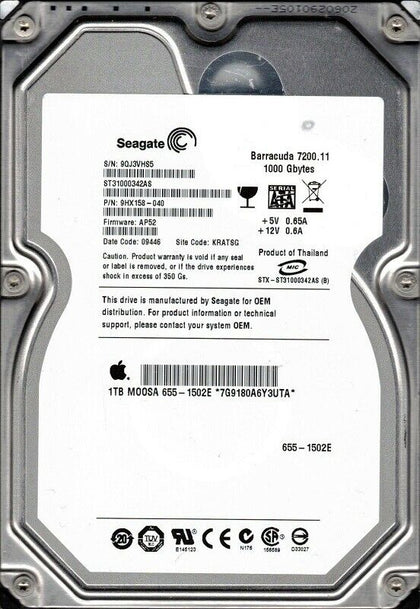 ST31000342AS Seagate Barracuda 7200.11 1TB 7200RPM SATA 3Gbps 32MB Cache 3.5-inch Internal Hard Drive