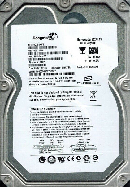9SL154-140 Seagate Barracuda 7200.12 1TB 7200RPM SATA 3Gbps 32MB Cache 3.5-inch Internal Hard Drive