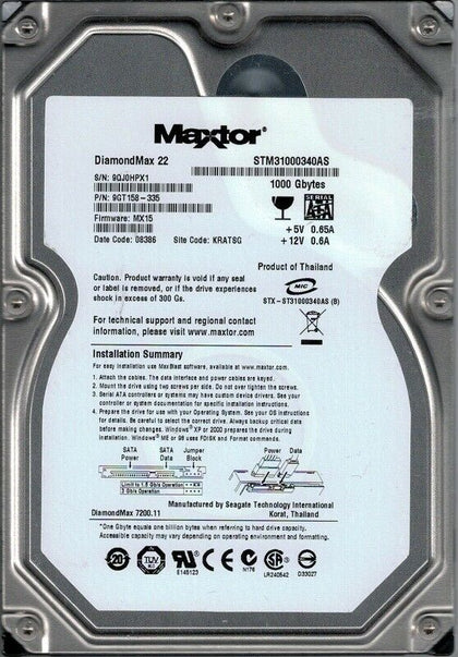 9GT158-335 Seagate DiamondMax 22 1TB 7200RPM SATA 3Gbps 32MB Cache 3.5-inch Internal Hard Drive